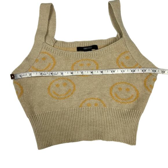 Forever 21 Crop Top Sweater Vest Smiley Prints Knit Pullover Tan Women's Small - Picture 4 of 6
